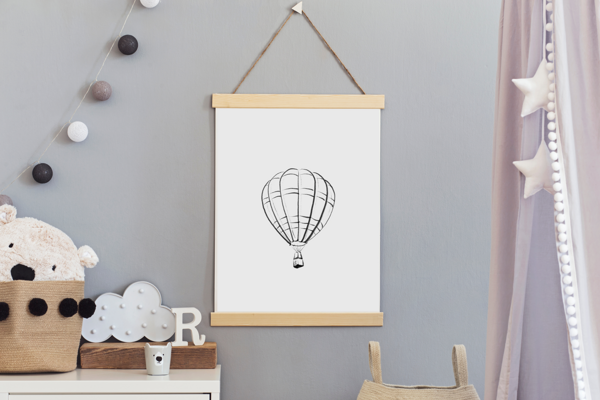 Hot air balloon nursery print, drawing, gender neutral baby room print ...