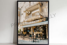 Load image into Gallery viewer, Tel Aviv print, falafel place poster, printable wall art, Tel Aviv Israel street, digital wall prints, street cafes photography, urban decor
