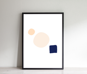 Abstract Print, Neutral Tone Poster, Circles, blush and blue Geometric Print - prints-actually