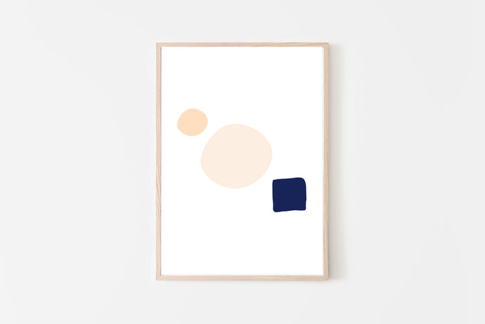 Abstract Print, Neutral Tone Poster, Circles, blush and blue Geometric Print - prints-actually
