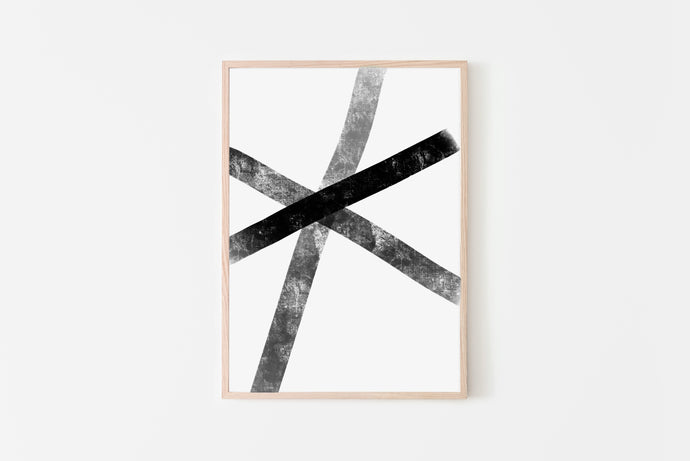 Abstract Print, Black Brush Strokes Lines, Printable Wall Art - prints-actually