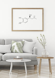 Adrenaline molecule print, Horizontal Molecule Poster, Sport Addict Gift, Printable Wall Print, Black White, Digital Prints, Art, Home Decor - prints-actually