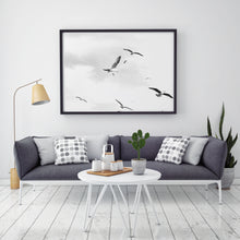 Load image into Gallery viewer, Flying Birds Print, Black and White Photography, Birds in the Sky wall prints - prints-actually