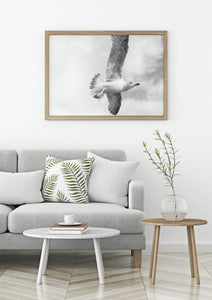 תמונה לסלון עם צילום של ציפור בשמיים בשחור לבן, פרינט להדפסה