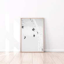 Load image into Gallery viewer, Black and white wall print, Swing ride print, swing carousel, theme park art, flyer, Printable Wall Art, poster, kids playground Wall Decor