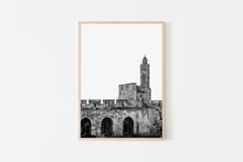 Load image into Gallery viewer, Jerusalem print, Tower of David wall art, black white Jerusalem Citadel, Israel landscape, wall decor, turret, historic landmark photography