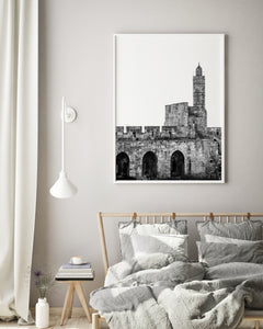 תמונת קיר של מגדל דוד בירושלים בשחור לבן, פרינט להדפסה