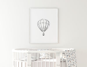 Hot air balloon nursery print, drawing, gender neutral baby room print, minimalist travel theme decor, printable wall art, Illustration art