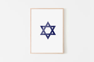 Star of David print, Jewish wall prints, blue David shield, spiritual poster, housewarming gift, religious decor, Printable wall art, Israel