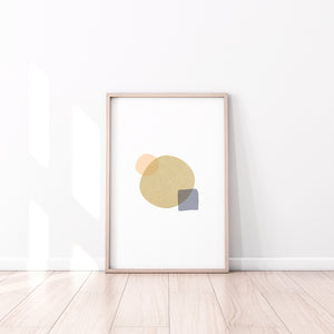 Abstract Print, Neutral Tone Poster, Circles, Gold Glitter Geometric Print - prints-actually
