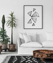Load image into Gallery viewer, Geometric wall art, abstract print, vertical poster, 3D shapes, printable wall print, minimalist black white, modern art Polygonal Pyramid