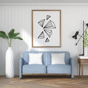 Geometric wall art, abstract print, vertical poster, 3D shapes, printable wall print, minimalist black white, modern art Polygonal Pyramid