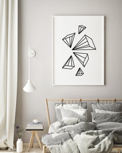 תמונת קיר אבסטרקטית של ציור עם צורות גאומטריות בשחור לבן, פרינט להדפסה