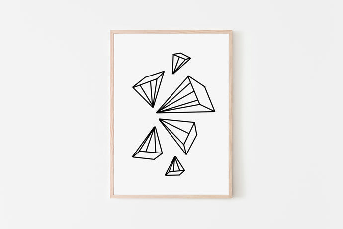 Geometric wall art, abstract print, vertical poster, 3D shapes, printable wall print, minimalist black white, modern art Polygonal Pyramid