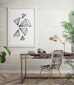 Geometric wall art, abstract print, vertical poster, 3D shapes, printable wall print, minimalist black white, modern art Polygonal Pyramid