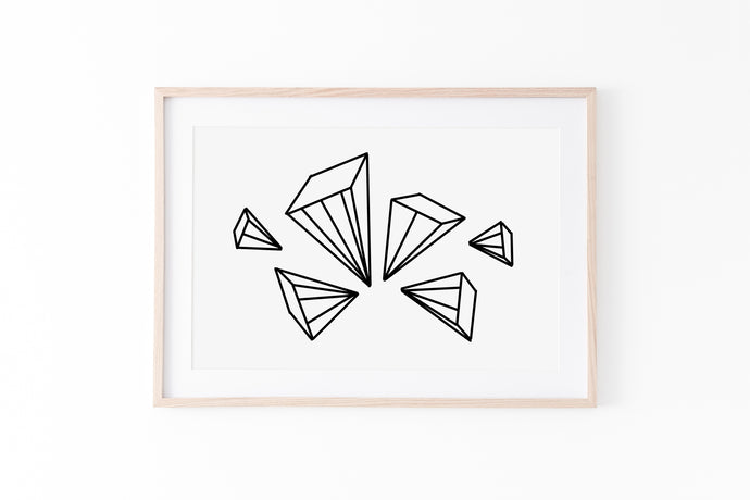 Geometric wall art, abstract print, geometric poster, 3D shapes, printable wall print, minimalist black white, modern art Polygonal Pyramid