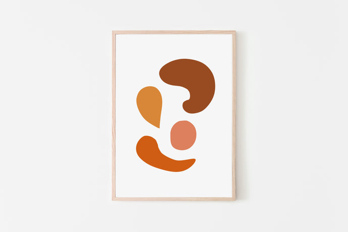 Impresión de formas abstractas neutras, impresión de pared en marrón naranja quemado abstracto