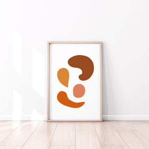 Neutral Abstract shapes Print, Abstract Burnt Orange brown wall print