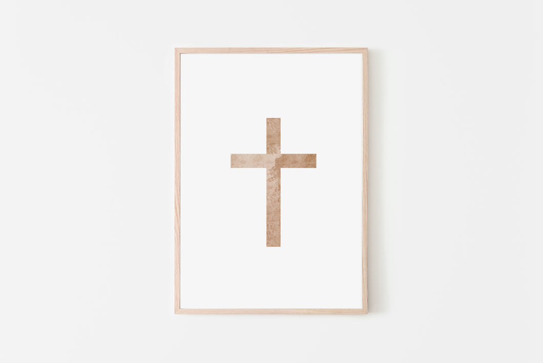 Cross print, Christian wall prints, brown faded cross, spiritual poster, housewarming gift, religious decor, Printable wall art, digital file