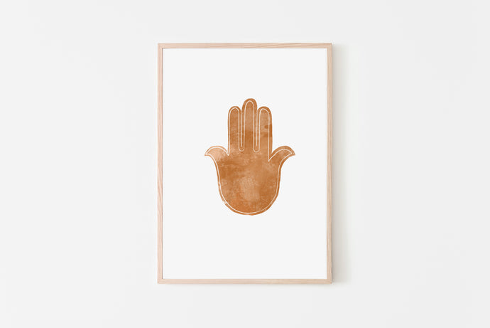 Hamsa print, brown orange Hand of Fatima, spiritual print, boho poster, Kabbalah wall decor, evil eye protection, Printable wall art, Jewish