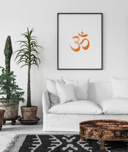 Load image into Gallery viewer, Om print, spiritual prints, burnt orange, mantra Ohm, yoga studio decor