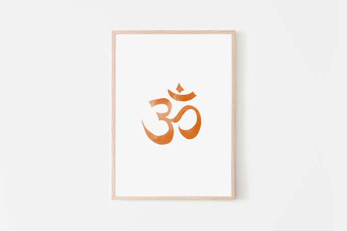 Om impresión, impresiones espirituales, naranja quemado, mantra Ohm, decoración de estudio de yoga