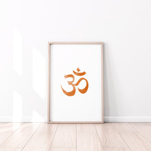 Om print, spiritual prints, burnt orange, mantra Ohm, yoga studio decor
