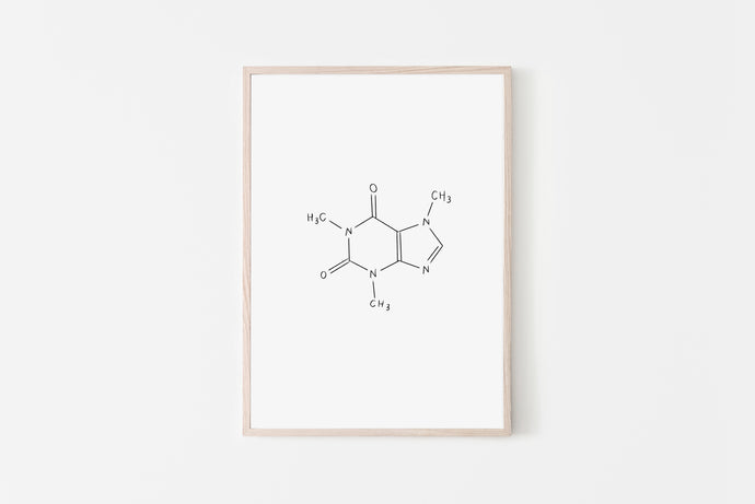 Caffeine Molecule print, Coffee lover gift, Vertical Molecule Poster, Wall Print - prints-actually