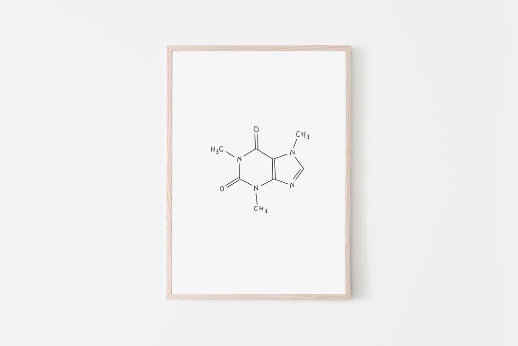 Caffeine Molecule print, Coffee lover gift, Vertical Molecule Poster, Wall Print - prints-actually