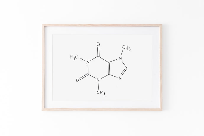 Caffeine Molecule print, Coffee lover gift, Molecule Poster, horizontal Wall Print - prints-actually