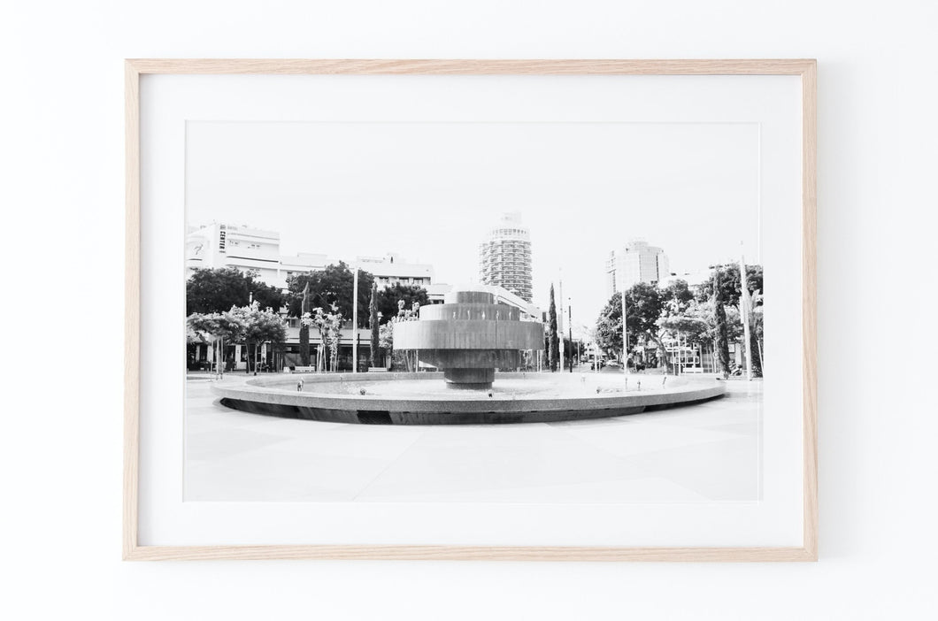 Tel Aviv print, black white Printable wall art, Dizengoff Square print
