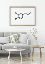 Load image into Gallery viewer, Dopamine Molecule print, Love Hormone, Molecule Poster, horizontal Printable Wall Print, Minimalist Black White, Mom Gift, Science chemistry