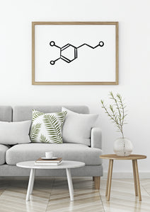 Dopamine Molecule print, Love Hormone, Molecule Poster, horizontal Printable Wall Print, Minimalist Black White, Mom Gift, Science chemistry