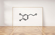 Load image into Gallery viewer, Dopamine Molecule print, Love Hormone, Molecule Poster, horizontal Printable Wall Print, Minimalist Black White, Mom Gift, Science chemistry