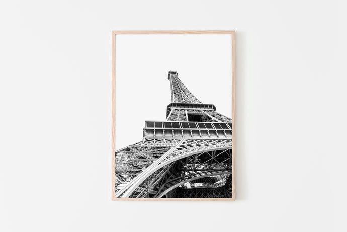 Black and white Eiffel tower bottom view print, printable wall art, Paris - prints-actually