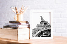 Load image into Gallery viewer, Black and white Eiffel tower bottom view print, printable wall art, Paris - prints-actually