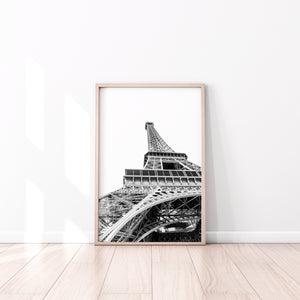 Black and white Eiffel tower bottom view print, printable wall art, Paris - prints-actually