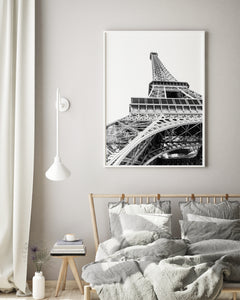 Black and white Eiffel tower bottom view print, printable wall art, Paris - prints-actually