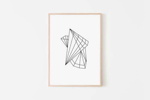 Geometric wall art, abstract print, vertical poster, 3D shapes, printable wall print, minimalist black white, modern art Polygonal shape