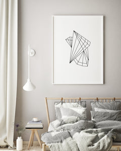 Geometric wall art, abstract print, vertical poster, 3D shapes, printable wall print, minimalist black white, modern art Polygonal shape