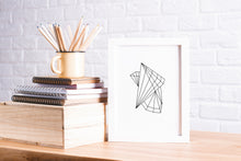 Load image into Gallery viewer, Geometric wall art, abstract print, vertical poster, 3D shapes, printable wall print, minimalist black white, modern art Polygonal shape