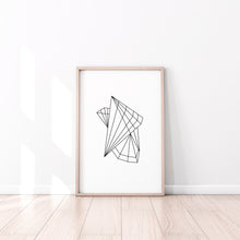 Load image into Gallery viewer, Geometric wall art, abstract print, vertical poster, 3D shapes, printable wall print, minimalist black white, modern art Polygonal shape