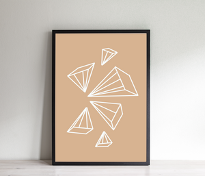 Geometric wall art, abstract print, vertical poster, 3D shapes, printable wall print, minimalist brown art, modern art Polygonal Pyramid