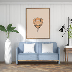 Hot air balloon nursery print, orange gender neutral baby room print, brown travel theme decor, printable wall art, Illustration art