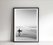 Load image into Gallery viewer, Surfer print, Tel Aviv Israel prints, black and white surf photo - prints-actually