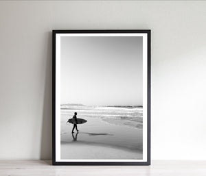 Surfer print, Tel Aviv Israel prints, black and white surf photo - prints-actually