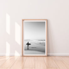 Load image into Gallery viewer, Surfer print, Tel Aviv Israel prints, black and white surf photo - prints-actually