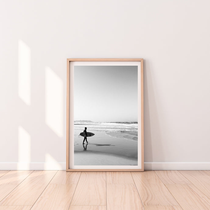 Surfer print, Tel Aviv Israel prints, black and white surf photo - prints-actually