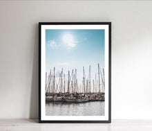 Load image into Gallery viewer, Sailboats harbor print, printable wall art, Israel landscape, blue sky sailing photography - prints-actually