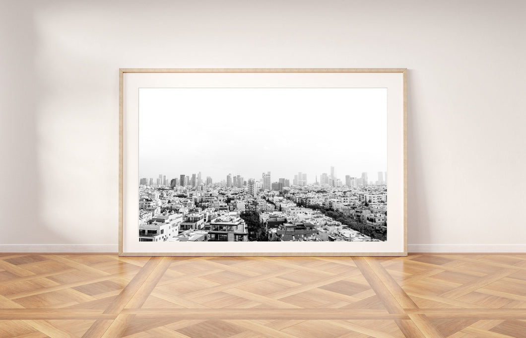 Tel Aviv skyline print, black and white photography, printable wall art - prints-actually